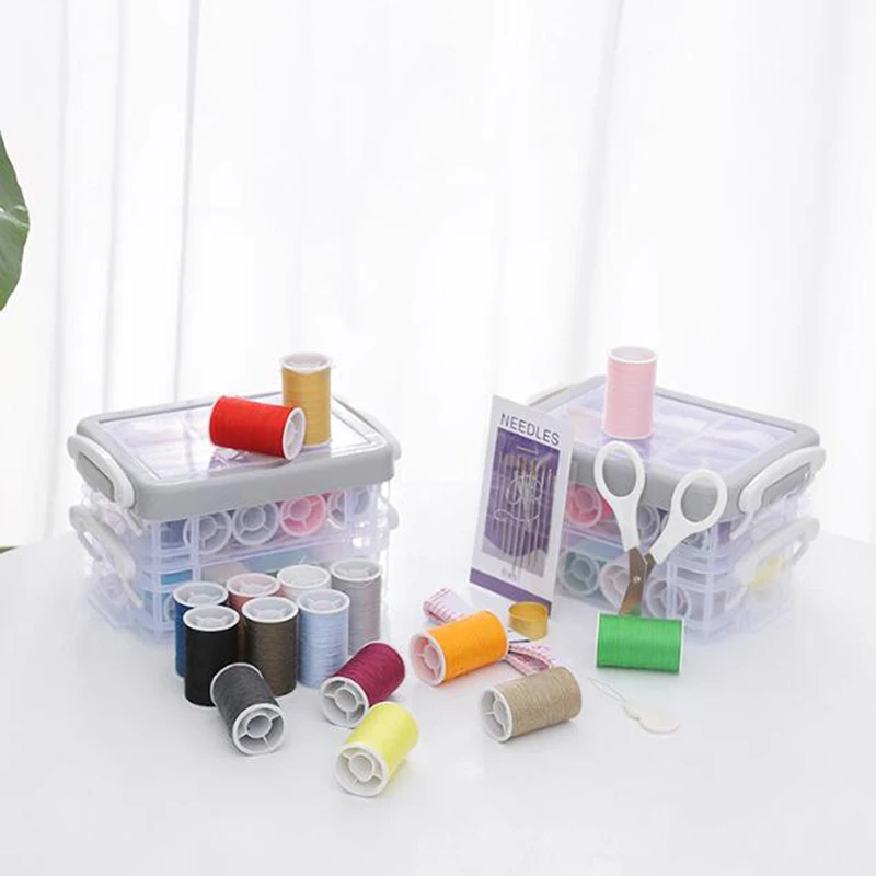 

Sewing Kits Box Needles Tape Measure Thread Spools Scissor With Storage Box Practical Hand Sewing Tools Storage Box
