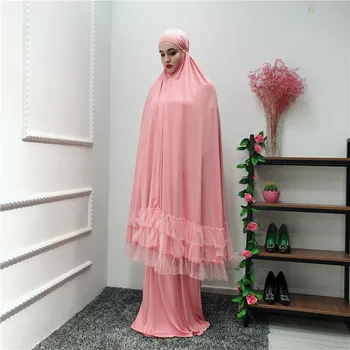 

BacklakeGirls Two Pieces One Set Muslim Solid Color Church Robe With Hijab Scarf Arabic Elegant Evening Dress Long Formal Dress