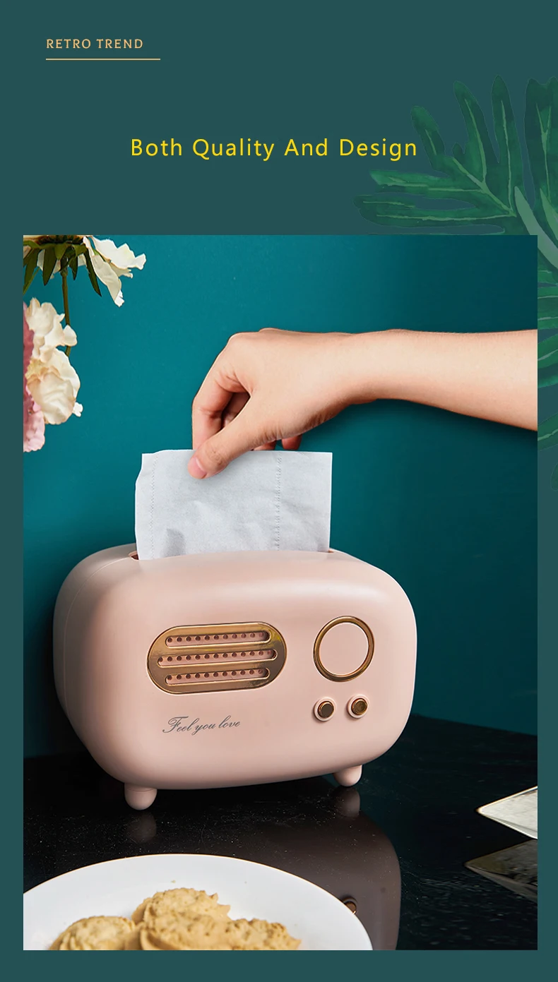 Retro Radio Model Tissue Box Desktop Paper Holder Vintage Dispenser Storage Napkin Case Organizer Ornament Wet Wipes Decoration