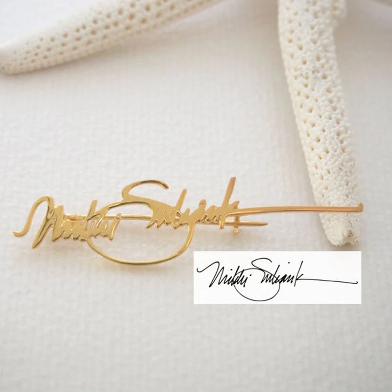 Personalized Custom Handwriting Brooch For Women/Men Rose Gold Silver Stainless Steel Brooch Signature Jewelry Accessories Gifts