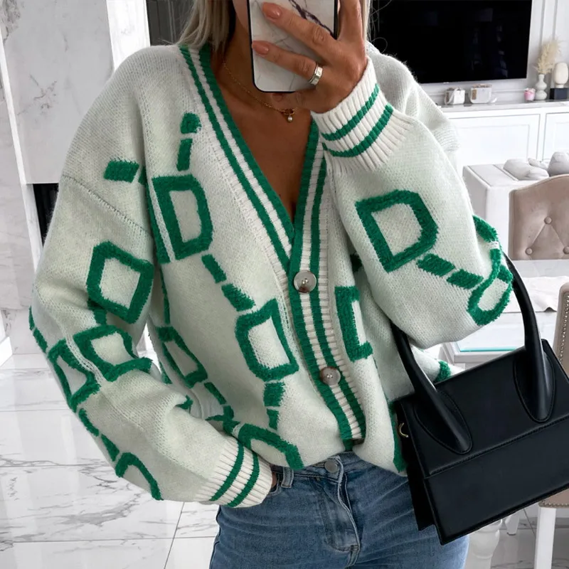 Women 's Cardigans Knitted V-neck 2021 Fashion Ladies Cardigan Sweater Long Sleeve Thicken Warm Loose New Knitwear Coat Casual |