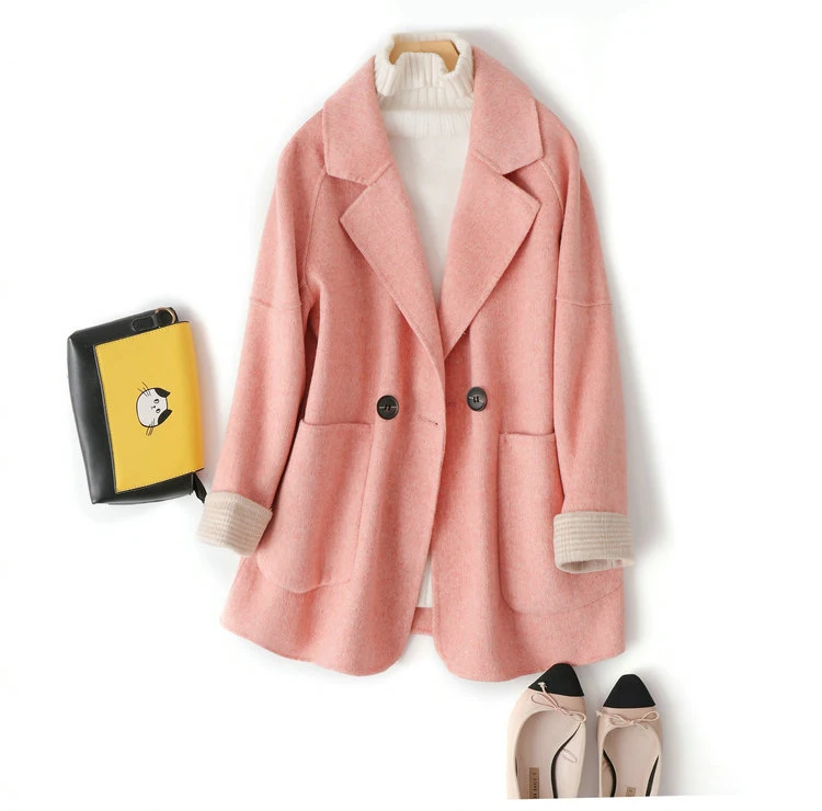 Женское пальто средней длины элегантное шерстяное пальто с отложным воротником осеннее теплое пальто на двух пуговицах Casaco Feminino - Цвет: Кораллово-Красный