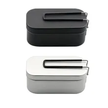 

1set Outdoor Lunch Box Black/Silver For Fishing Hiking Mountaineering Camping With Mini Steaming Rack Stove Chopping Board