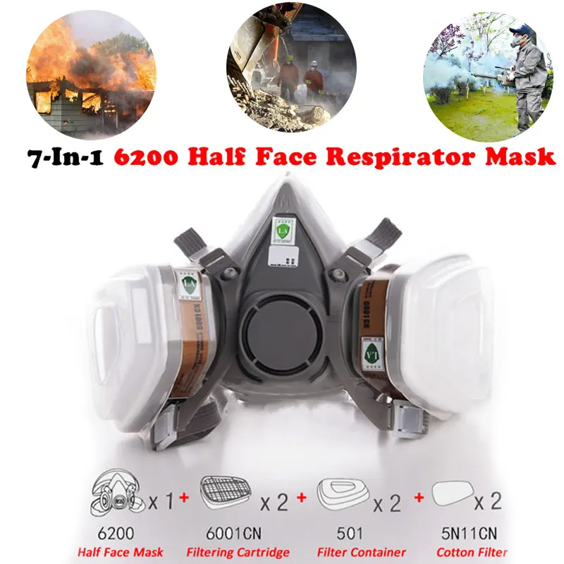 

ABS Facepiece Respirator Anti-Fog Haze Half Mask Universal Respirator Filter 7pcs Suits Protable Anti Formaldehyde