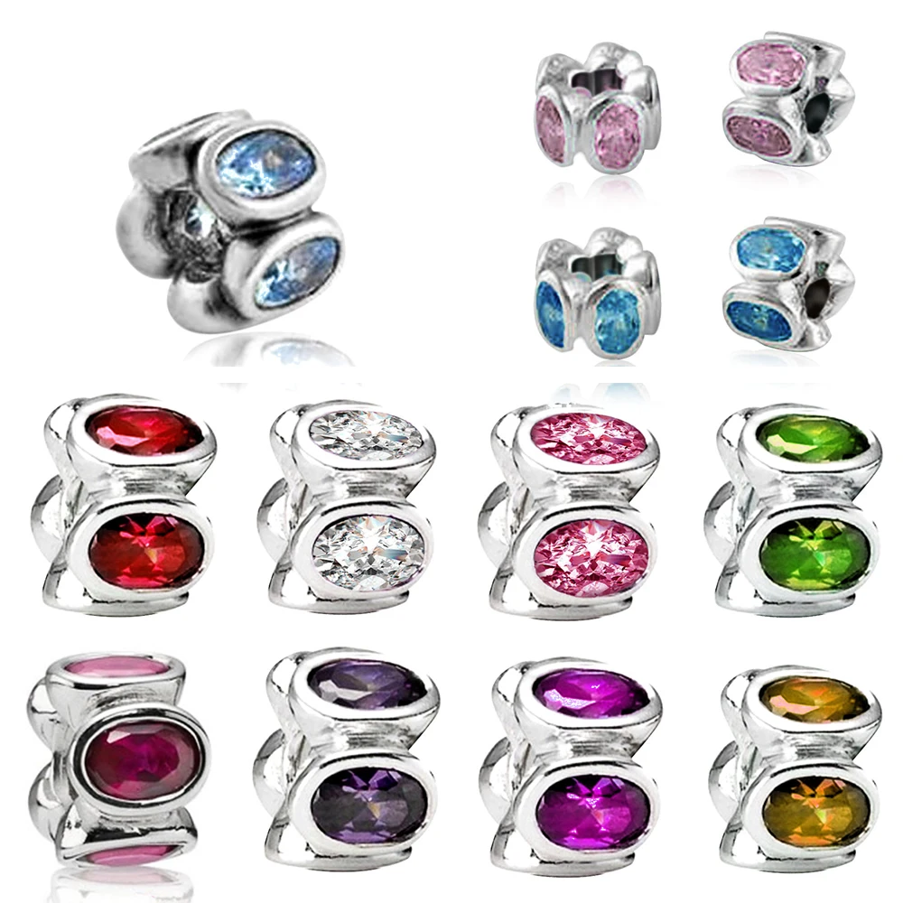 NEW Thai Silver Retro Sparkling Blue Pink Purple Green Champagne Color Hearts Spacer Charm Original Limited Edition Jewelry