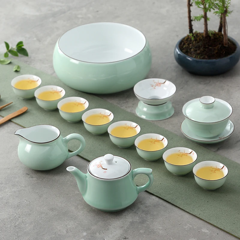 Celadon изысканный керамический чайный сервиз чайники фарфорная чашка для чая Китайский кунг-фу чайный сервиз, кружка для вина Путешествия Портативный чайный сервиз лучшие подарки - Цвет: As shown