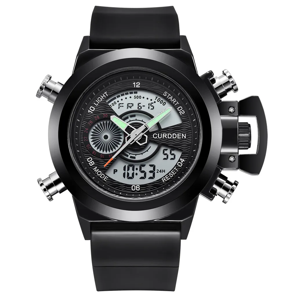 CURDDEN Watch Men Relogio Masculino Dual Display Leather Strap Steel Sports Quartz Wristwatch Life Waterproof Horloge Heren 40