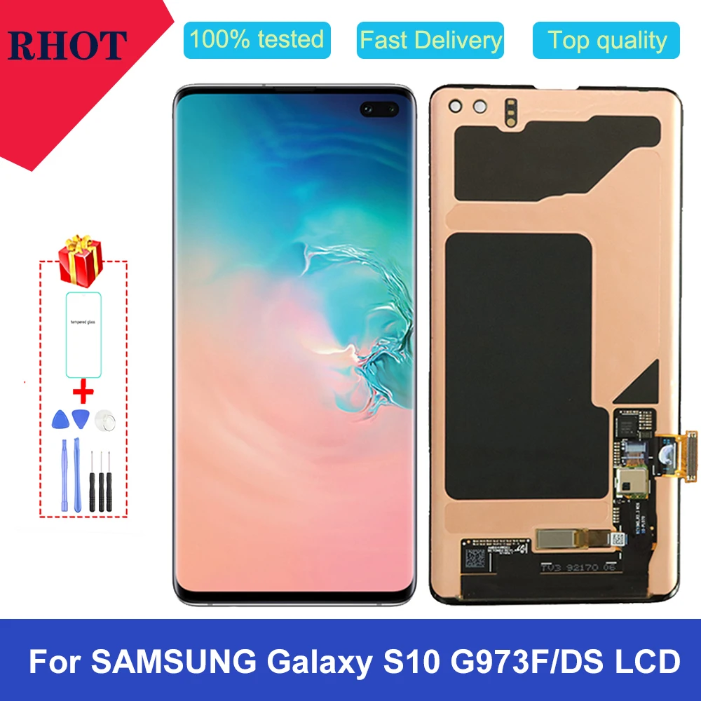 

100% tested Original AMOLED 6.1â€ S10 LCD display for Samsung Galaxy S10 G973F/DS G973U G973 LCD touch screen digitizer assembly