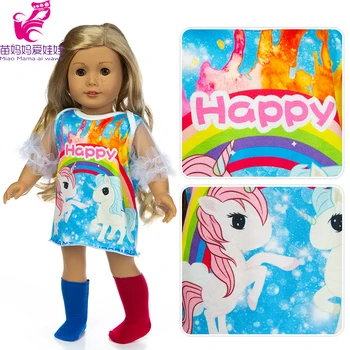 

Baby new born Doll clothes raibow hourse dress with socks 18 Inch doll clothes fur jacket for doll toys wear