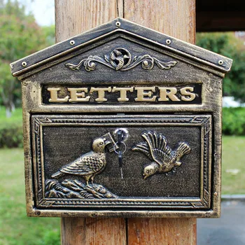 

European Style Villa with Lock Mailbox Outdoor Courtyard Letter Box Wall Mailbox Suggestion Box Creative Mailbox Retro Mailbox