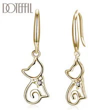 DOTEFFIL 925 Sterling Silver/18K Gold Cat AAA zircon Earrings Charm Women Jewelry Fashion Wedding Engagement Party Gift