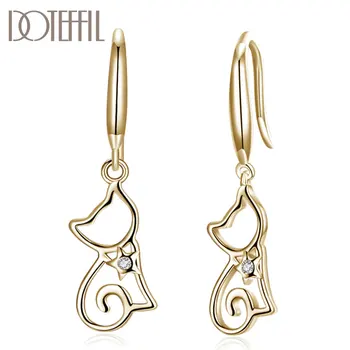 

DOTEFFIL 925 Sterling Silver/18K Gold Cat AAA zircon Earrings Charm Women Jewelry Fashion Wedding Engagement Party Gift