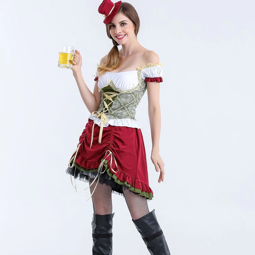 Women Sexy Halloween Cosplay Dresses Beer Lady Role Playing Clothes Girls Sweet Club Dress Women Stage Bar Waiter Cosplay Dress