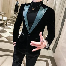 Замшевый костюм мужские Клубные блейзеры slim fit para caballero мужские Клубные костюмы куртки для вечеринок бархатный черный Стиль Блейзер с пайетками