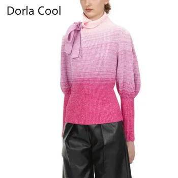 

High Street Designer Women Self Portrait Sweater Sweet Gradient Turtle Neck Bow Knitted Jumper Femme Party Chic Tops Pullovers