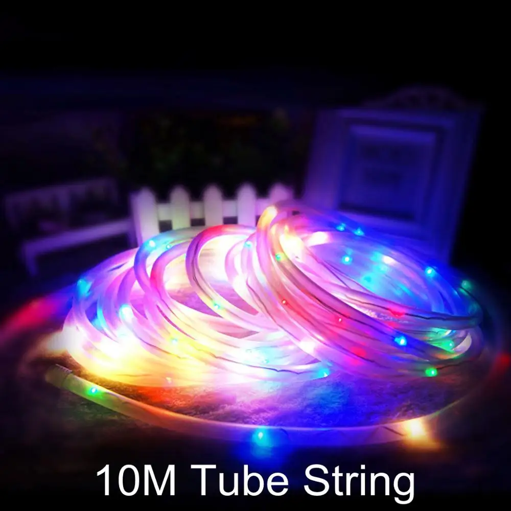 10M Tube String Открытый Рождественский Сказочный светильник Солнечная энергия 6 м/7 м/10 м светодиодный гирлянда люсис привело гирлянду для сада Свадебная вечеринка Декор Navidad - Испускаемый цвет: 10M Tube String