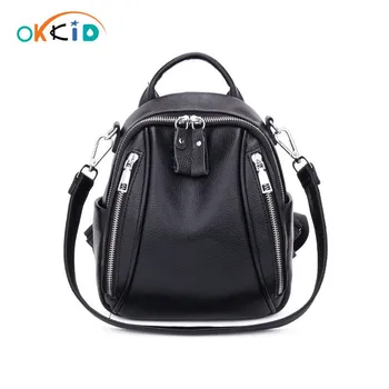 

OKKID women small leather backpack black genuine leather backpack shoulder bag girls mini backpack female shopping travel bag