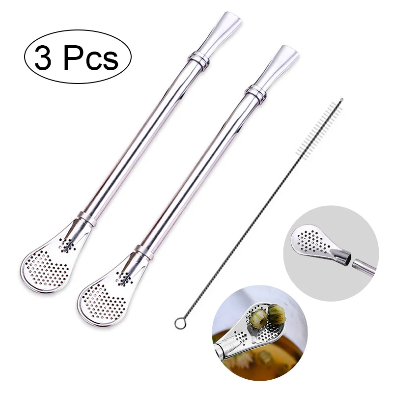 Metal Straw Set Metal Straws Drinking Straws Stainless Steel Straw 2Pcs Detachable Bombilla Filter Straw Stainless Steel Straw Spoon Tea Filter Yerba mate straw Reusable Drinking Tools Bar Access