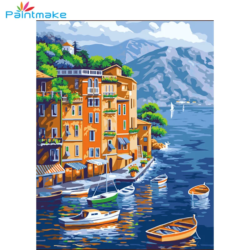 Paintmake пейзаж DIY живопись по номерам морской дом маслом Ручная роспись на холсте