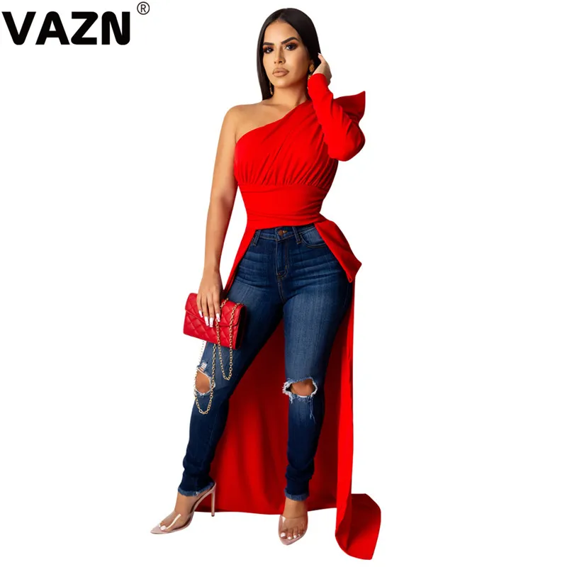 VAZN Asymmetric Sleeve Gothic Style Casual Sexy Long Top Solid Long T Shirt New High_end Smart Streetwear Top Shirt