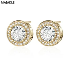 MAIKALE, Классические круглые серьги-гвоздики, покрытые золотом и серебром, AAA кубический цирконий, простые корейские серьги для женщин, чтобы отправить друг