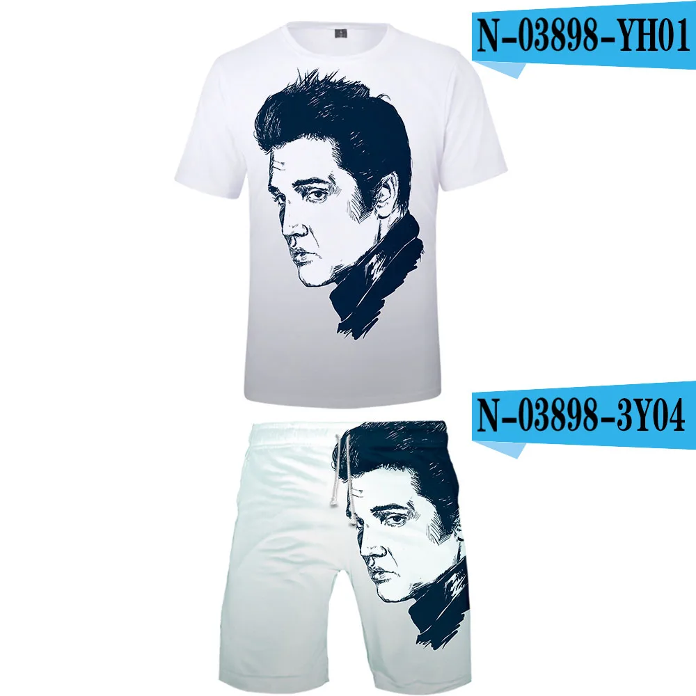 Elvis Presley комплект из двух предметов футболка и шорты Harajuku Мужская футболка Elvis Presley уличная Harajuku короткий рукав плюс размер - Цвет: Хаки