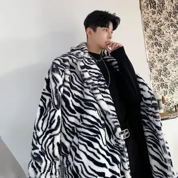 

Mens trench coats man Zebra pattern Middle length coat men clothes thicken loose overcoat long sleeve 2020 winter new designer
