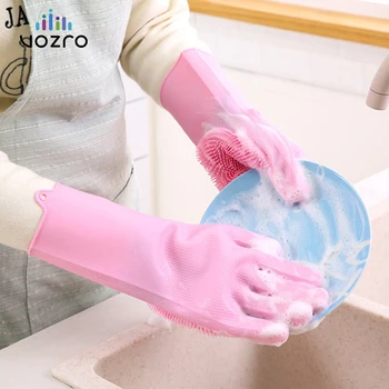 VOZRO-Guantes mágicos de silicona para lavar platos, Guantes de goma de látex para jardín, accesorios de cocina, cepillo para limpieza en el hogar