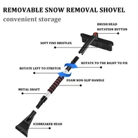 Snow Removal Shovel Ice Scraper Car Cleaning Brush Extendable Auto Windshield Snow Shovel Brush Winter Ice