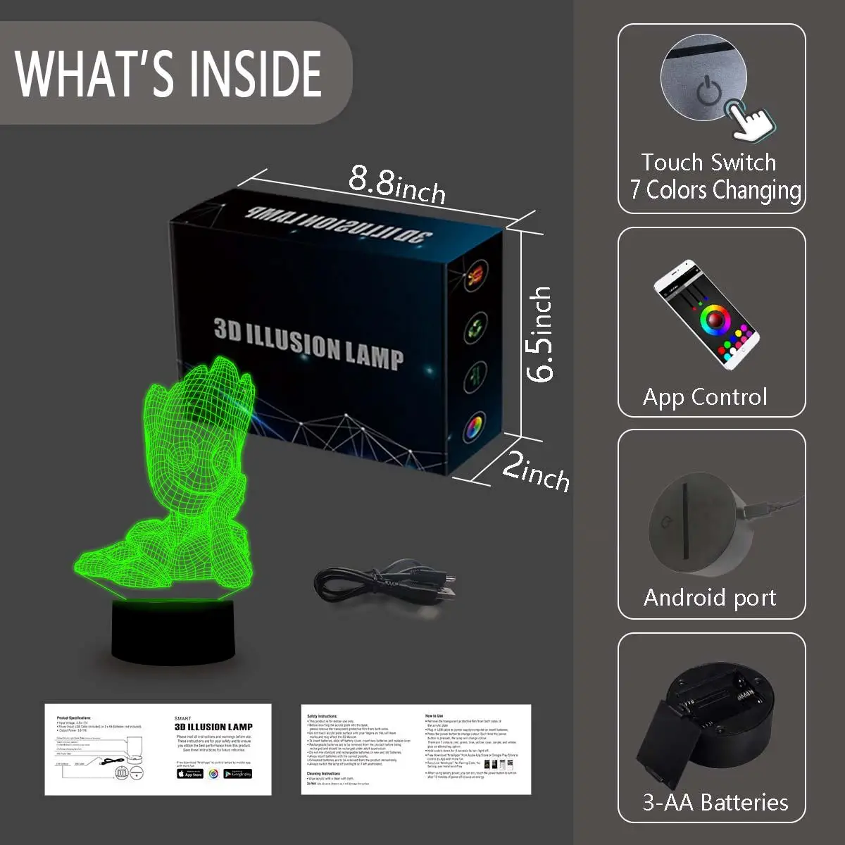 NiteApps 3D ребенок Грут мышление ночник настольная Иллюзия украшение лампа подарок на день рождения приложение/сенсорный контроль
