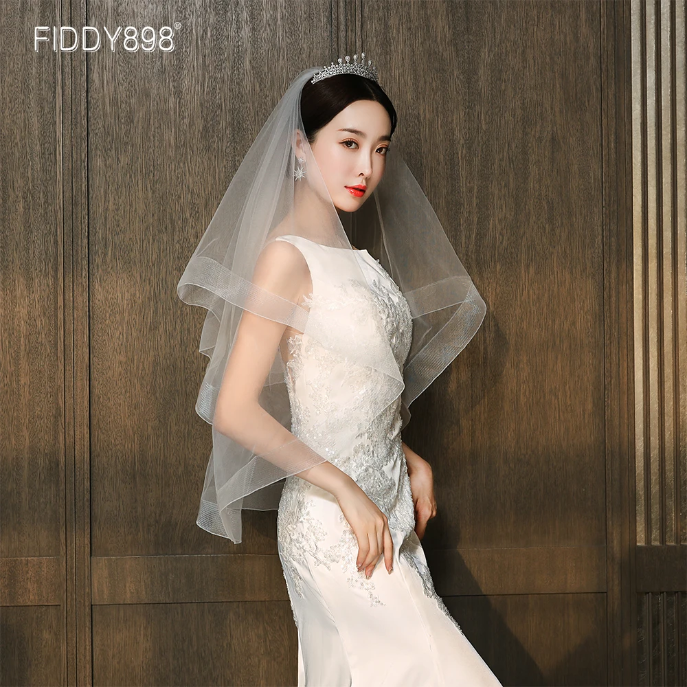 

Elegant Bride Short Wedding Veil 2020 2 Layers Tulle Bridal Veils with Comb Wedding Accessories voile mariage