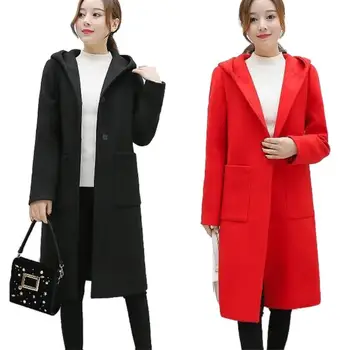 

Casual Women Overcoat Spring Autumn Long Sleeve Solid Pocket Thick Cardigan Fashion Women Hooded Overknee Winter Warm Clothing