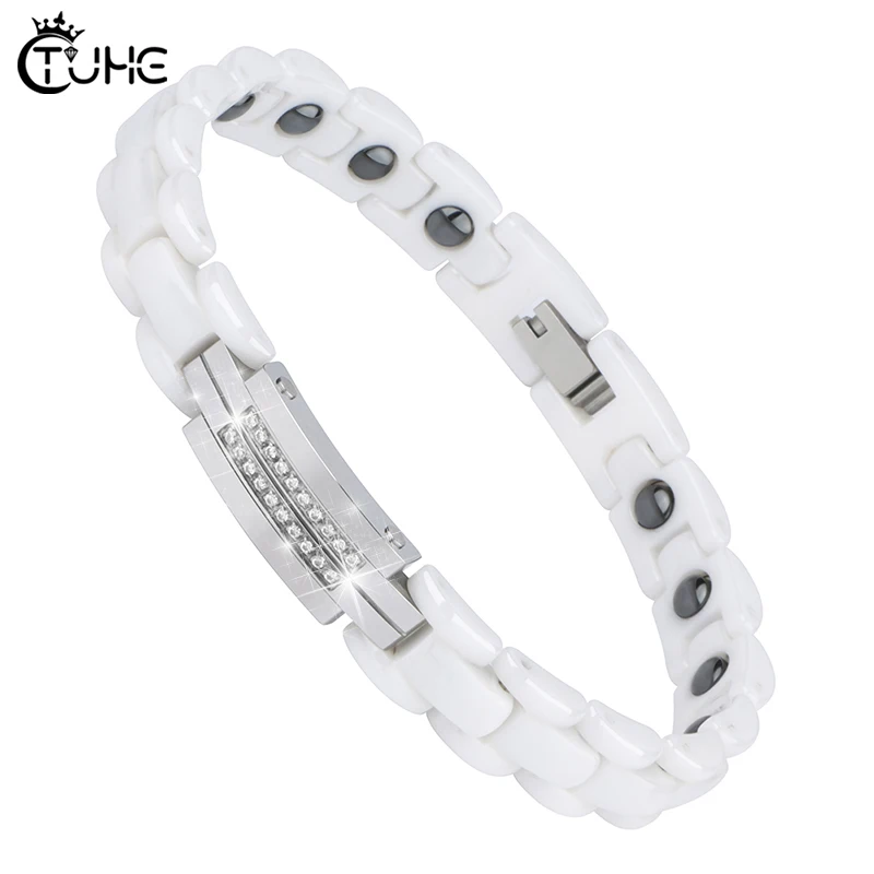 

2019 New White Healthy Ceramic Rings for Women With Healthy Magnetic Bracelet for Women Power Therapy Magnets Fashion Jewelry