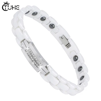 

2019 New White Healthy Ceramic Rings for Women With Healthy Magnetic Bracelet for Women Power Therapy Magnets Fashion Jewelry
