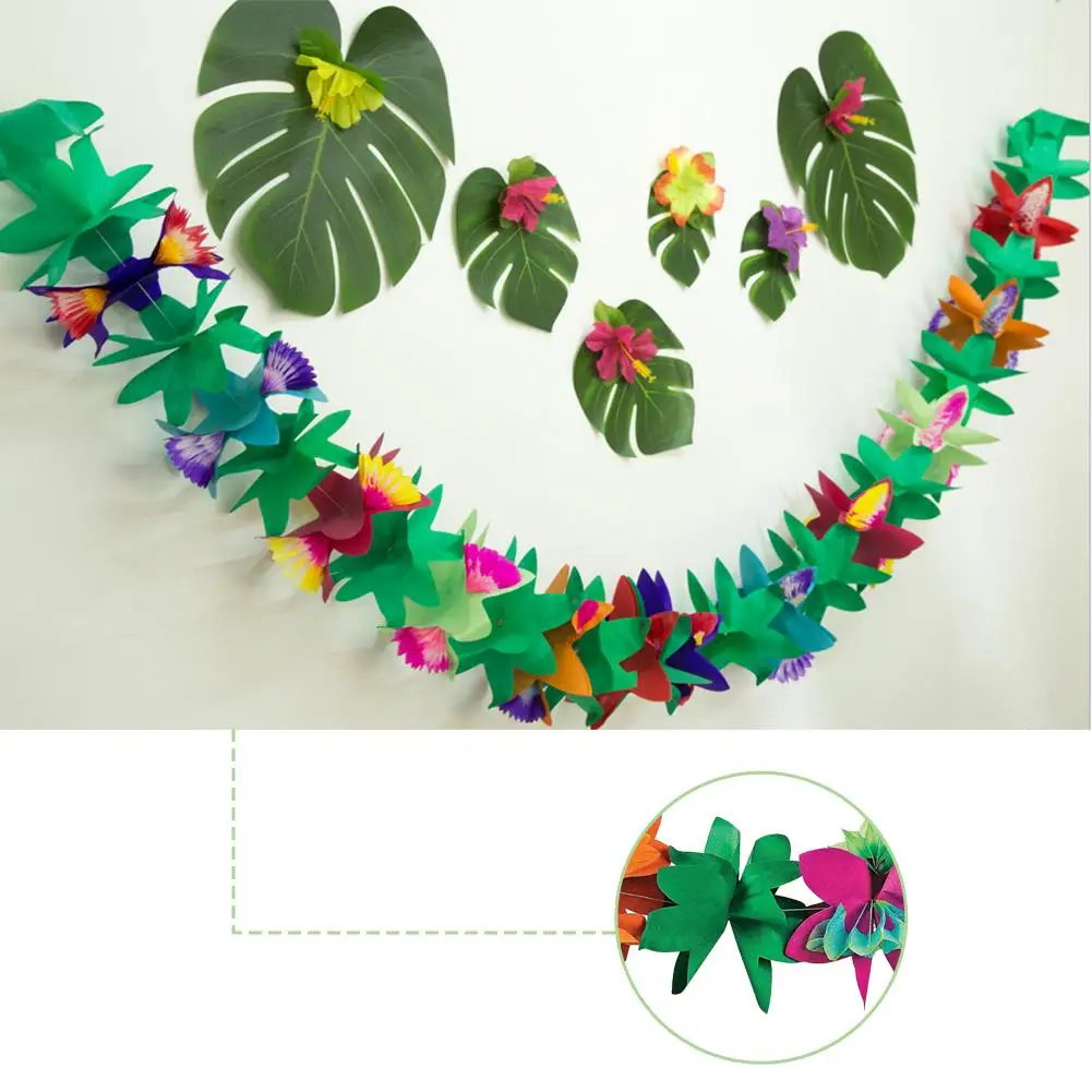 Hawaii Garland Festival Party Decoration 3m Colorful Tissue Flower Garland Birthday Paper Flower Garland Jungle Tropical Party