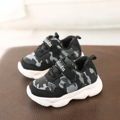 autumn new fashionable breathable pink black leisure sports running shoes for girls white shoes for boys brand kids shoes - Цвет: black plus cotton