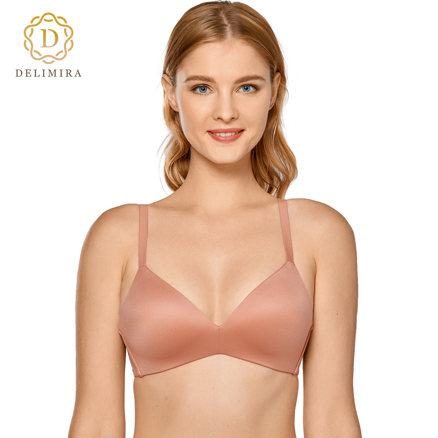 

DELIMIRA Women's Plus Size Seamless T shirt Bra Wirefree Lightly Lined Smooth Comfort Soft Cup Triangle Bras