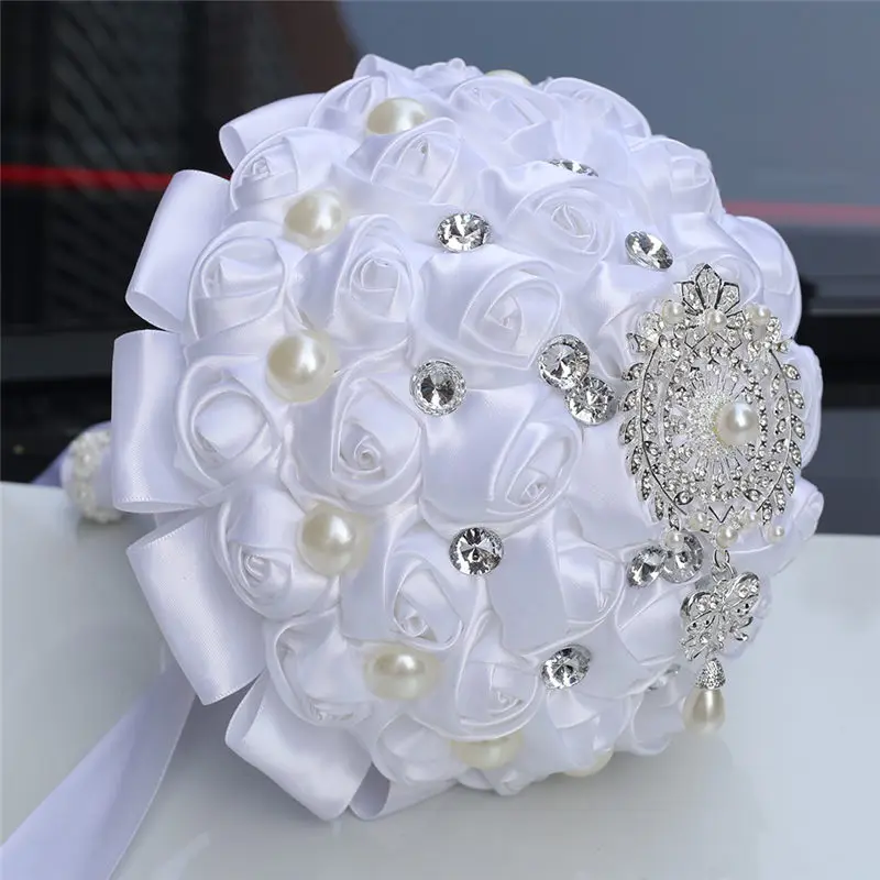 WifeLai-Европейская бриллиантовая брошь, букет, белые свадебные букеты, свадебные букеты ручной работы, атласный букет невесты de noiva W1726