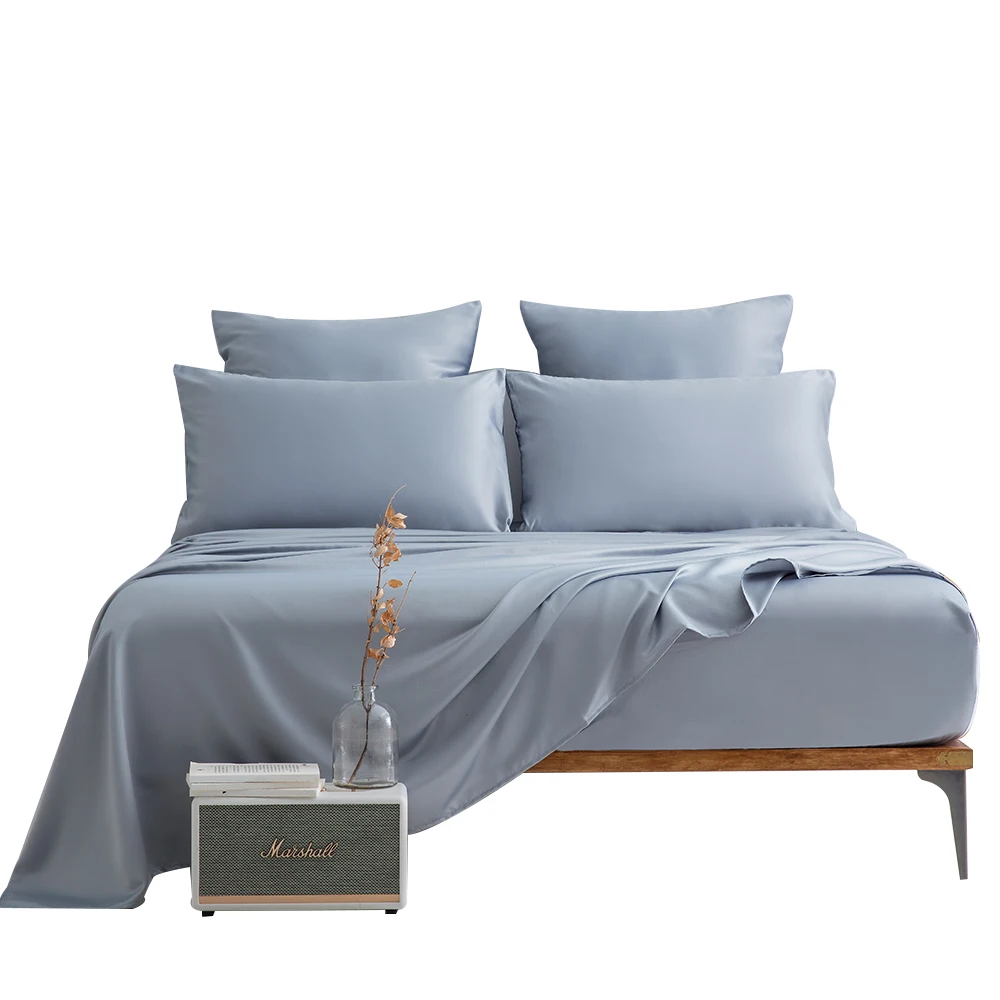 4/6Pcs Wash Silk Pure Satin Silk Bedding Set Flat Sheet Fitted Sheet