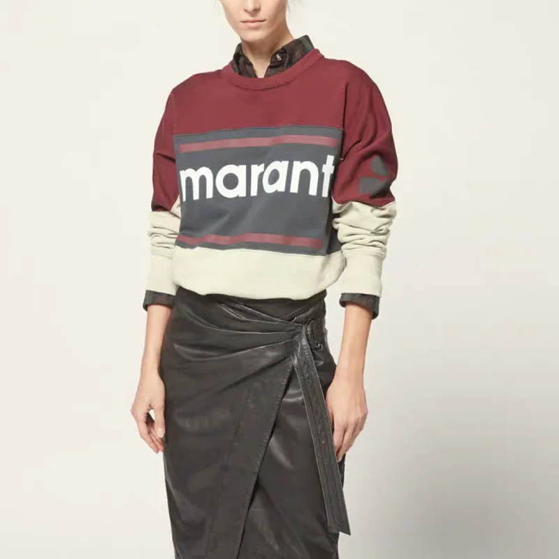 

Autumn and Winter 2019 New Round Neck Color Contrast Letter Flocking Printing Loose Sweatshirt Women's Top