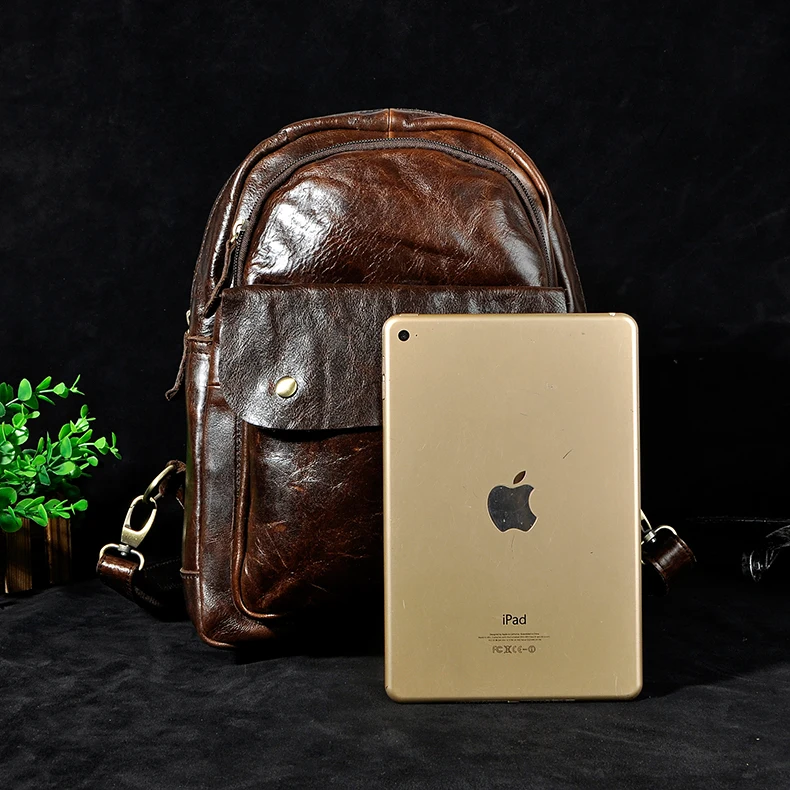 Unisex Original Leather Fashion Travel College School Book Bag Female Women Ladies Backpack Student Chest Sling Bag 1307-dc