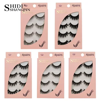 

New Style 3D Mink False Eyelashes 4-Pairs Natural Thick fluffy Volume Eyelash Extension Wholesale