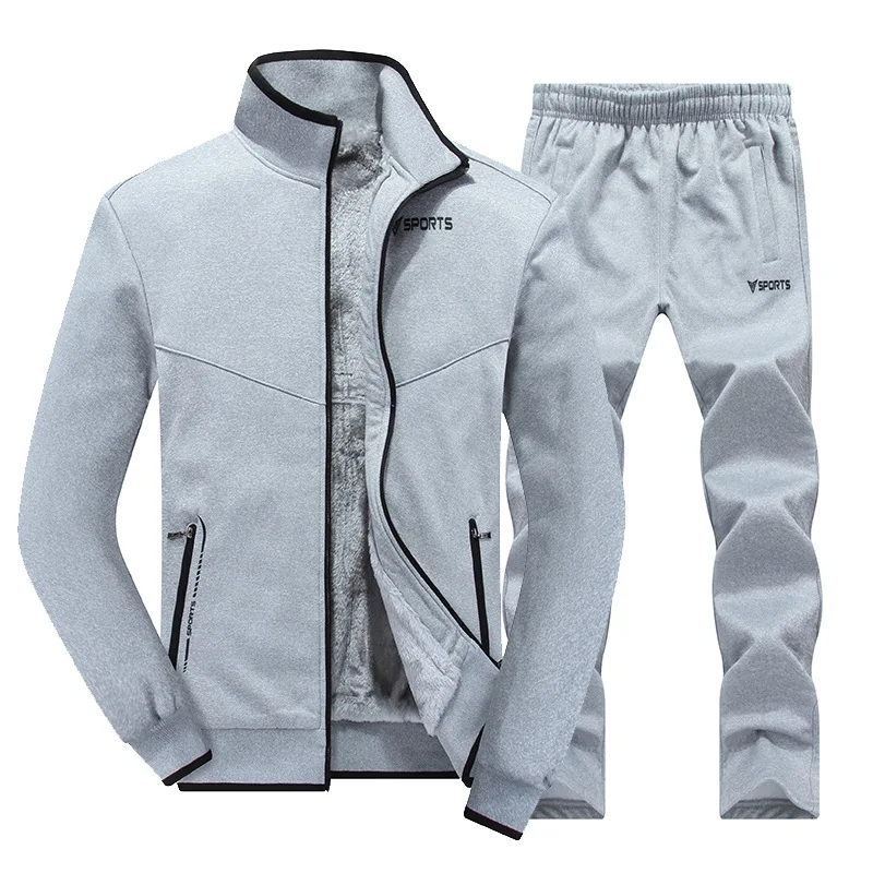 SH131 Gray Спортивный костюм, мужские спортивные костюмы, зимние теплые комплекты для бега, повседневная куртка+ штаны, спортивная одежда, 2 шт., бегуны, тренировочная одежда для спортзала, фитнеса - Цвет: SH131 Gray