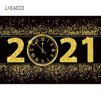 

Happy New Year Of 2021 Background For Photography Gold Dots Clock Party Celebration Poster Photo Backdrop Photocall Photostudio