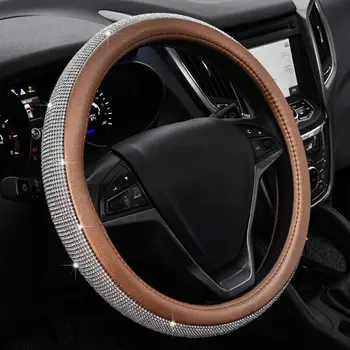 

New Arrival High Quality Universal Car SUV Steering Wheel Crystal Sparkled Diamond Cover PU Leather Bling