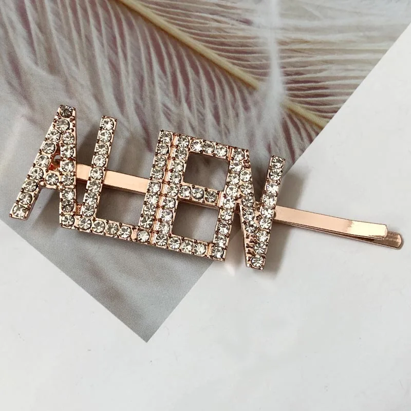 ALIEN Rose Gold 1 шт., заколки для волос с кристаллами и буквами, стразы, заколки для волос, заколки для волос, инструменты для укладки волос, аксессуары, ювелирный подарок - Цвет: ALIEN Rose Gold