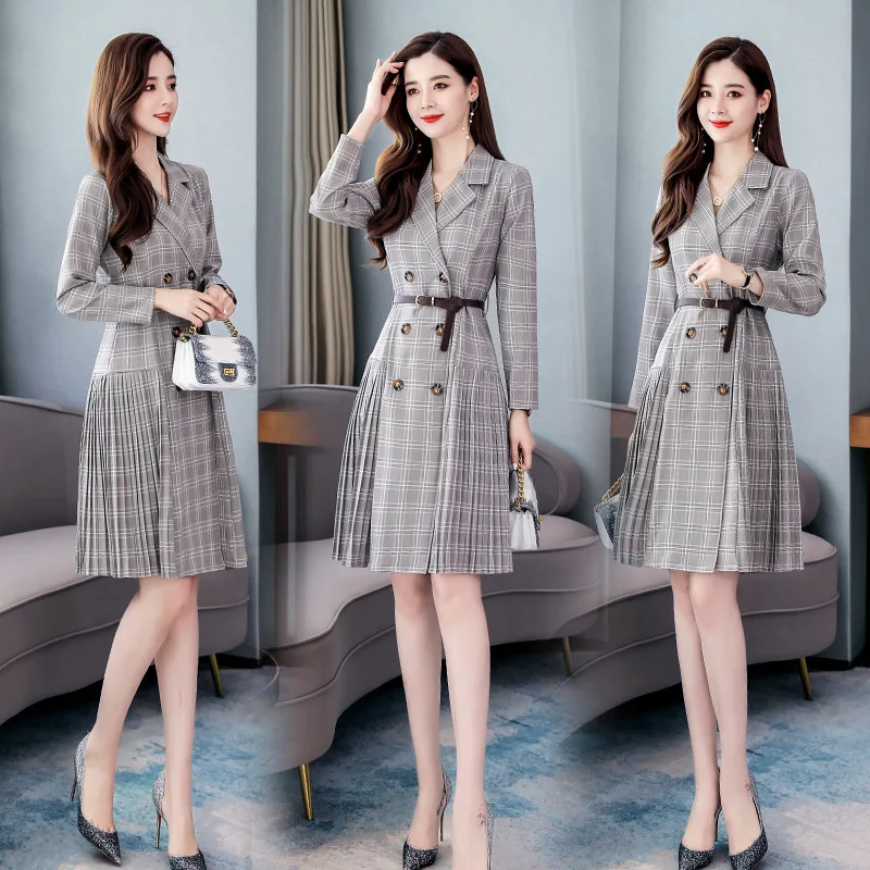 

Mid-length Slim Fit Slimming Long-sleeved Dress 2019 Autumn Clothing New Style WOMEN'S Dress Elegant Fashion Suit Collar Skirt