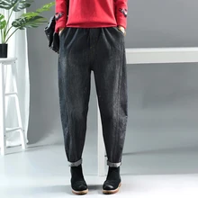 Женские джинсы, джинсовые штаны, одноцветные Ретро Винтажные модные повседневные штаны с эластичной резинкой на талии AZ62193221