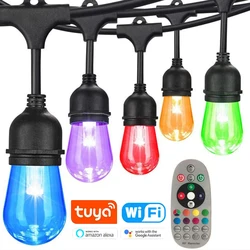 Guirlande lumineuse intelligente étanche de qualité commerciale, ampoule LED d'extérieur, vue de rue, éclairage de jardin, terrasse, vacances, 15M 