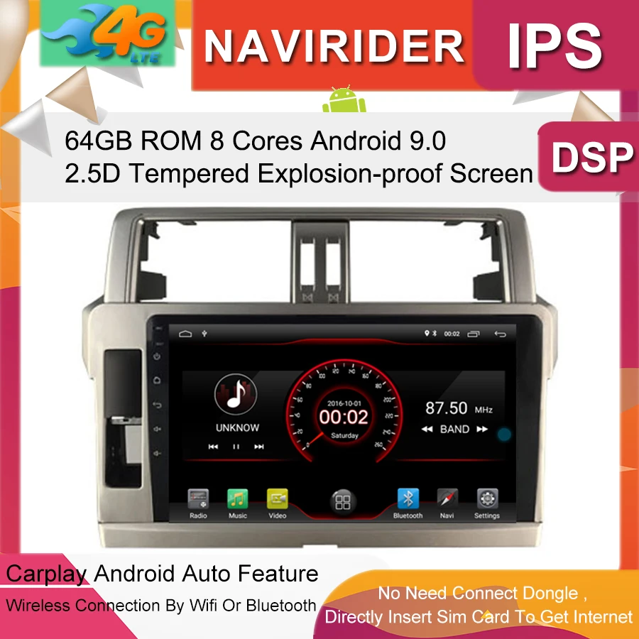 Flash Deal Car Multimedia Player 10.1inch IPS Screen Monitor GPS tape recorder Bluetooth Android 9.0 For Toyota PRADO 2014 Auto Audio 0